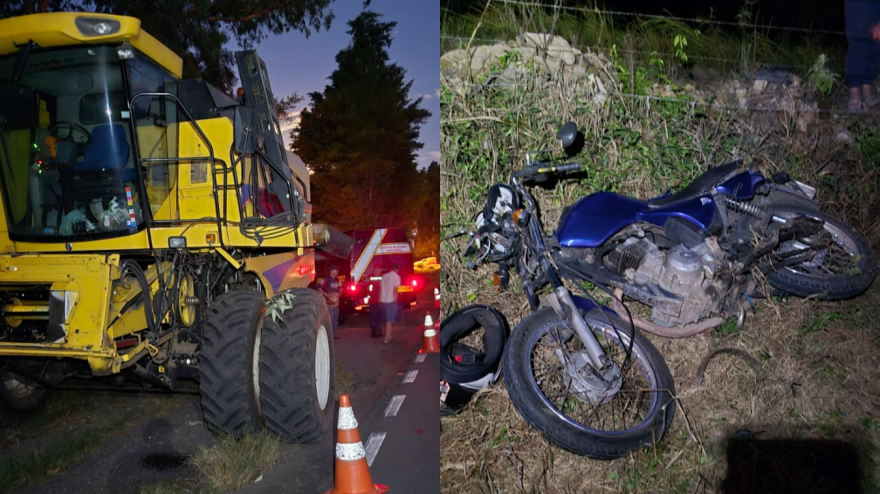 Acidente entre moto e colheitadeira deixa dois feridos na ERS-400