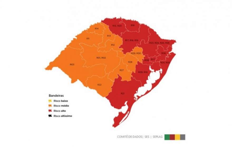 Mapa dividido ao meio: metade laranja e metade vermelha