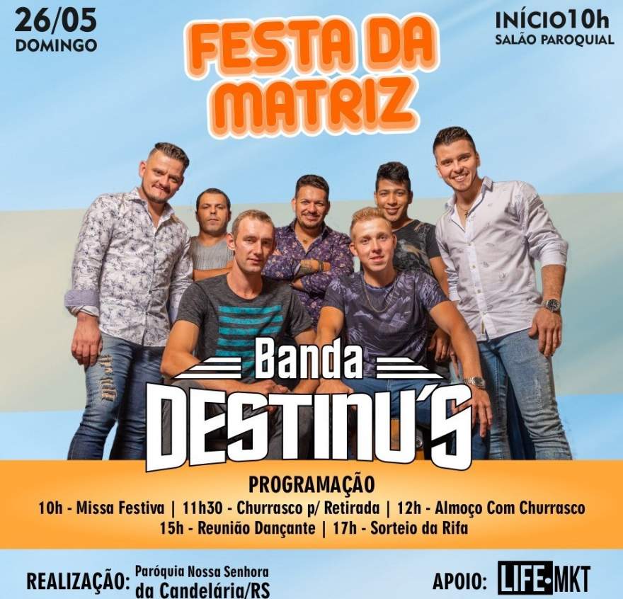 Banda Destinus irá animar a reunião dançante que tem início previsto para as 15h