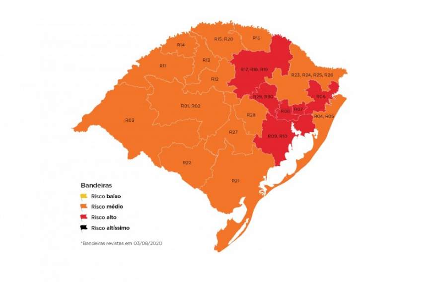 Mapa definitivo tem 14 regiões na bandeira laranja e seis na vermelha