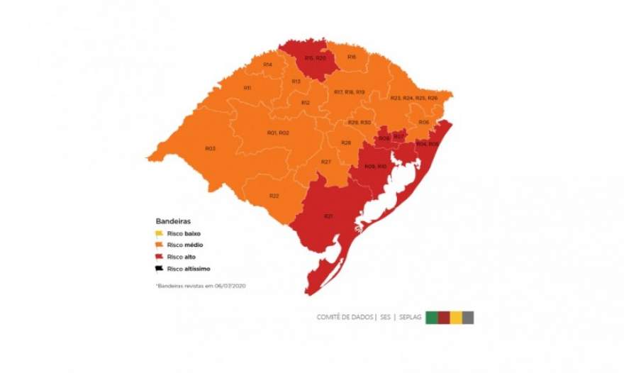 O novo mapa após a análise dos recursos: 14 regiões na bandeira laranja e seis na vermelha