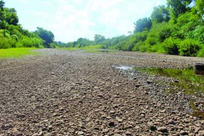 Rio Pardo já está seco próximo à localidade de Rebentona | Foto: Arthur Lersch Mallmann / Folha de Candelária