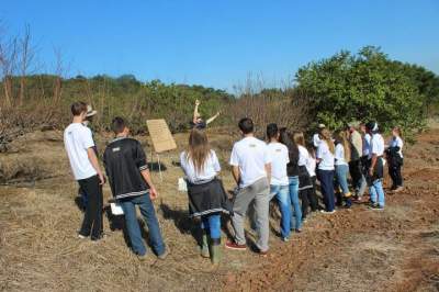 Estudantes acompanham a aula prática com atenção