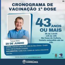 Covid-19: vacinação é ampliada para as pessoas com 43 anos