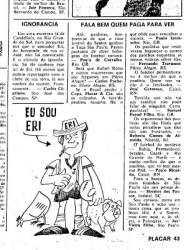 Charge sobre o jogador Eri Matana que foi publicada na revista esportiva Placar nos anos 80